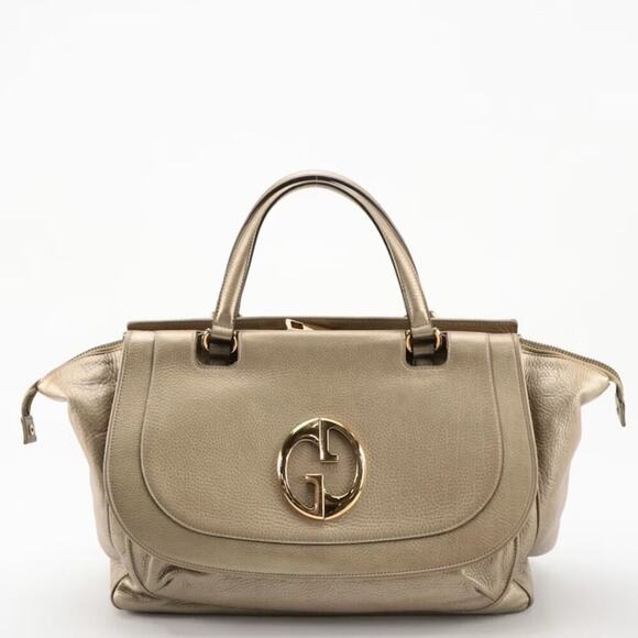 Gucci Metallic Pebble Grain Leather 1973 Tote Bag - Picture 1 of 6